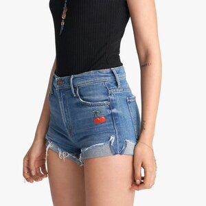 NWT Mother Denim The Rascal Slit Flip Shorts Gold Rush 🍒 Cherry Embroidered 26
